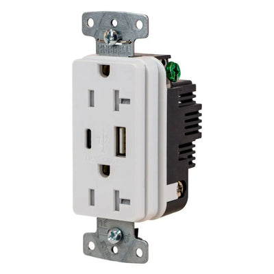 Hubbell USB20ACW USB-C and USB-A 3.1A Charging Outlet, 20A, TR, White