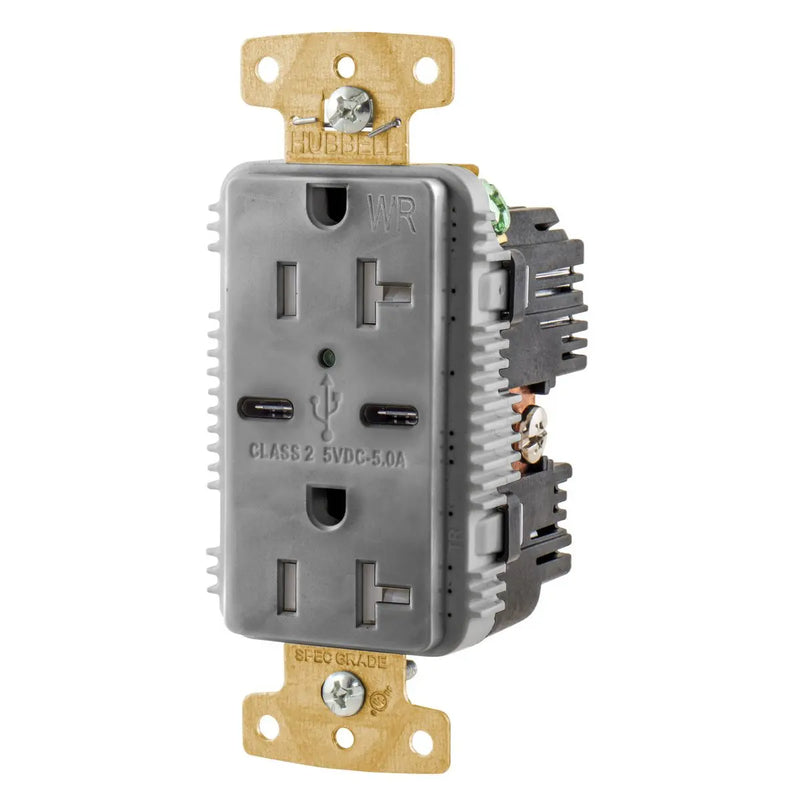 Outdoor Weatherproof In-Use Expandable Wall Outlet, USB-C/C Charging, Gray