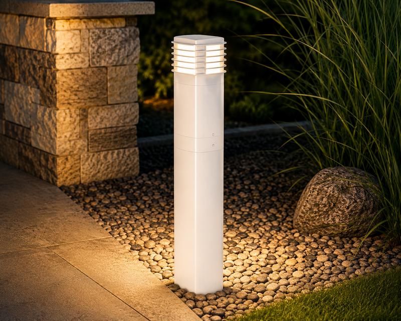 Hubbell WPPPLW ParkPost Pagoda Louvered Light Cover, Dimmable, White Installed Outdoors