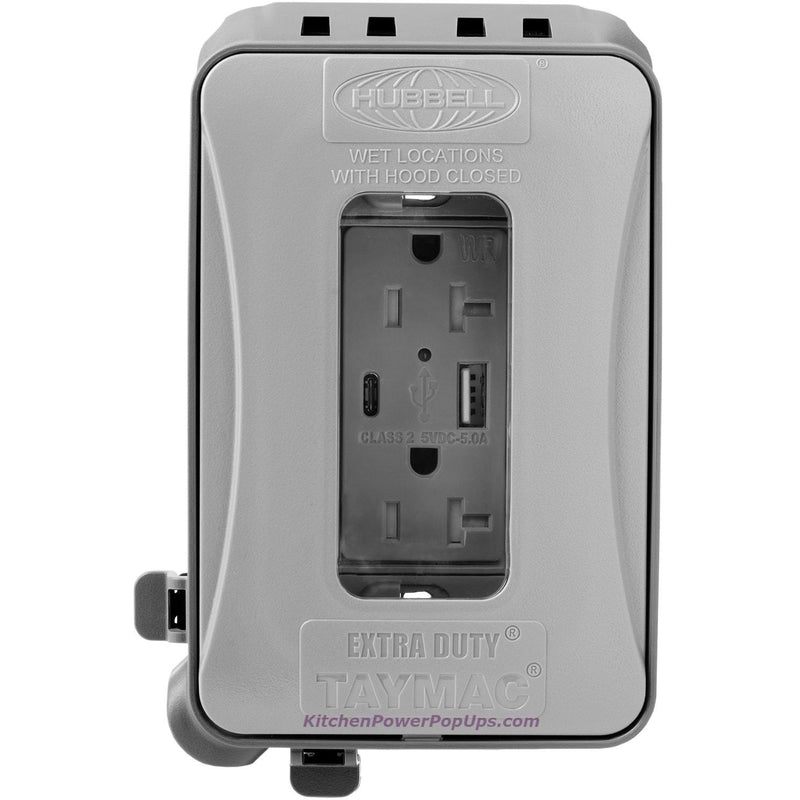 Outdoor Weatherproof In-Use Expandable Wall Outlet, GFCI & USB-A/C Gray