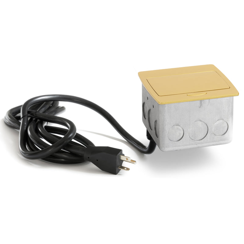 Kitchen Pop Up Outlet, 20A, Duplex, Corded Plug, Metal Back Box, Brass
