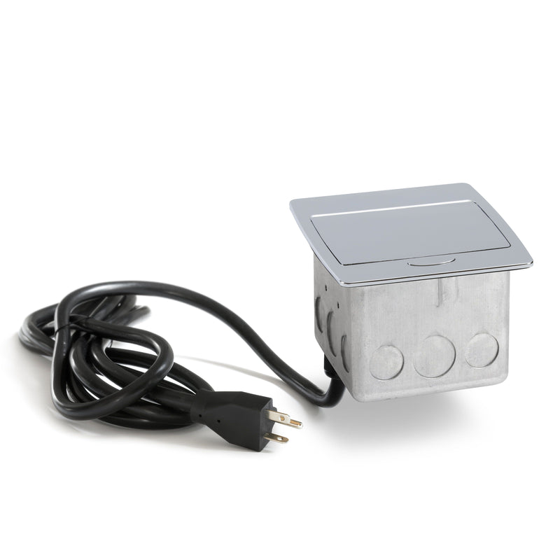 Kitchen Pop Up Outlet, 20A, Duplex, Corded Plug, Metal Back Box, Chrome