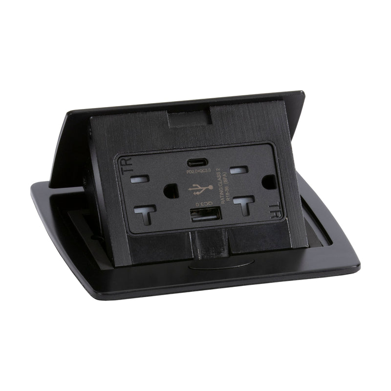 Kitchen Counter Pop Up Outlet Charging USB A/C Ports, Corded, All-Black, Top