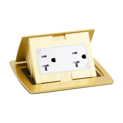 Kitchen Counter Pop Up Receptacle, 20A Duplex, Plastic Back Box, Brass, Top