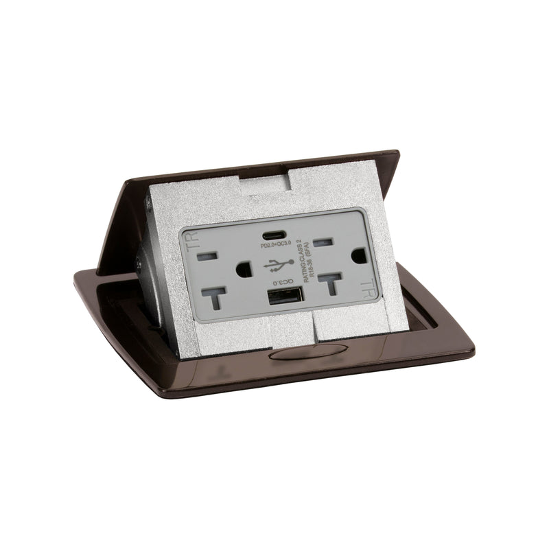 Kitchen Counter Pop Up Outlet Charging USB A/C Ports, Corded, Bronze, Top