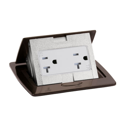 Kitchen Counter Pop Up Receptacle, 20A Duplex, Plastic Back Box, Dark Bronze, Top
