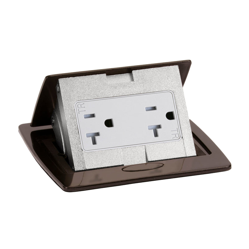 Kitchen Counter Pop Up Receptacle, 20A Duplex, Plastic Back Box, Dark Bronze, Top