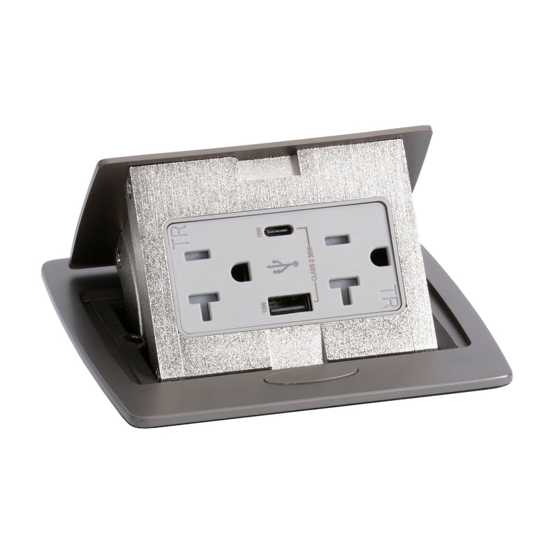Kitchen Counter Pop Up Outlet Charging USB A/C Ports, Corded, Graphite Black