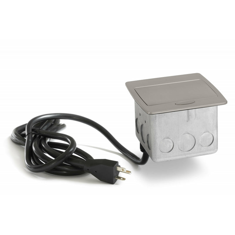 Kitchen Pop Up Outlet, 20A, Duplex, Corded Plug, Metal Back Box, Nickel