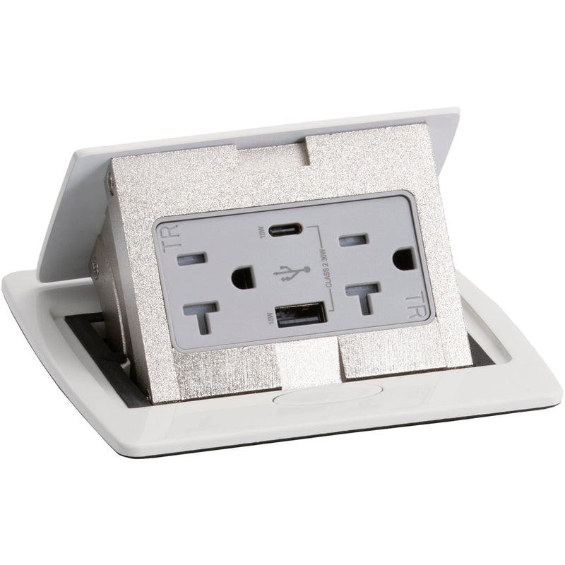 Kitchen Counter Pop Up Outlet Charging USB A/C Ports, Corded, Off White, Top