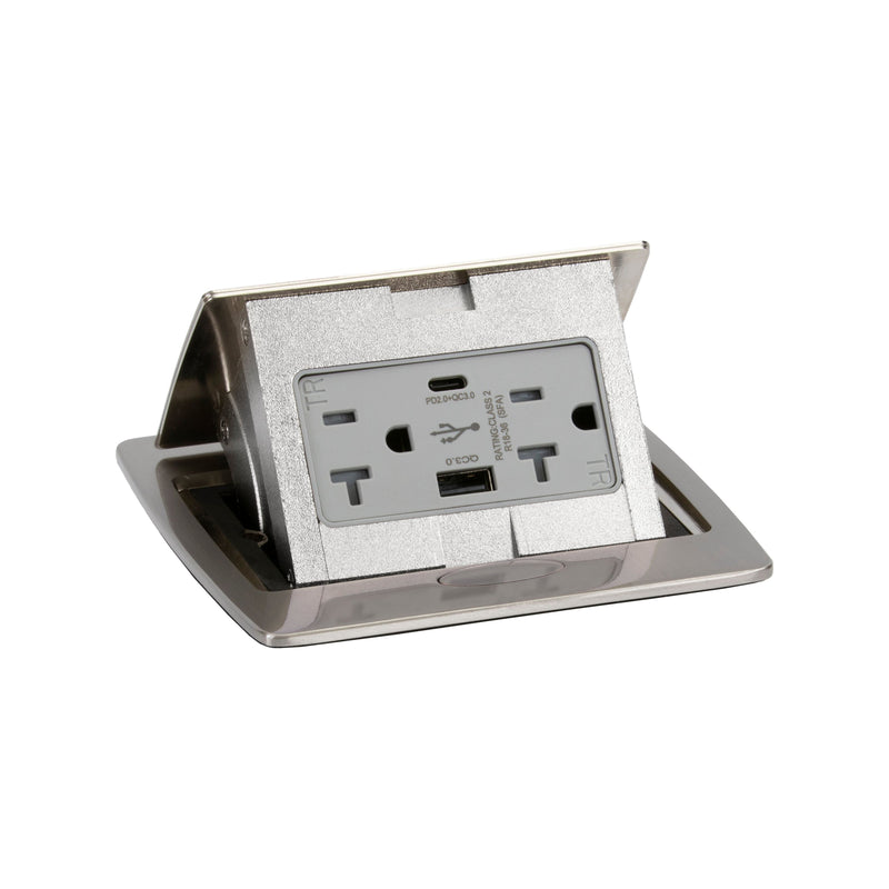 Kitchen Counter Pop Up Outlet Charging USB A/C Ports, Corded, Stainless, Top