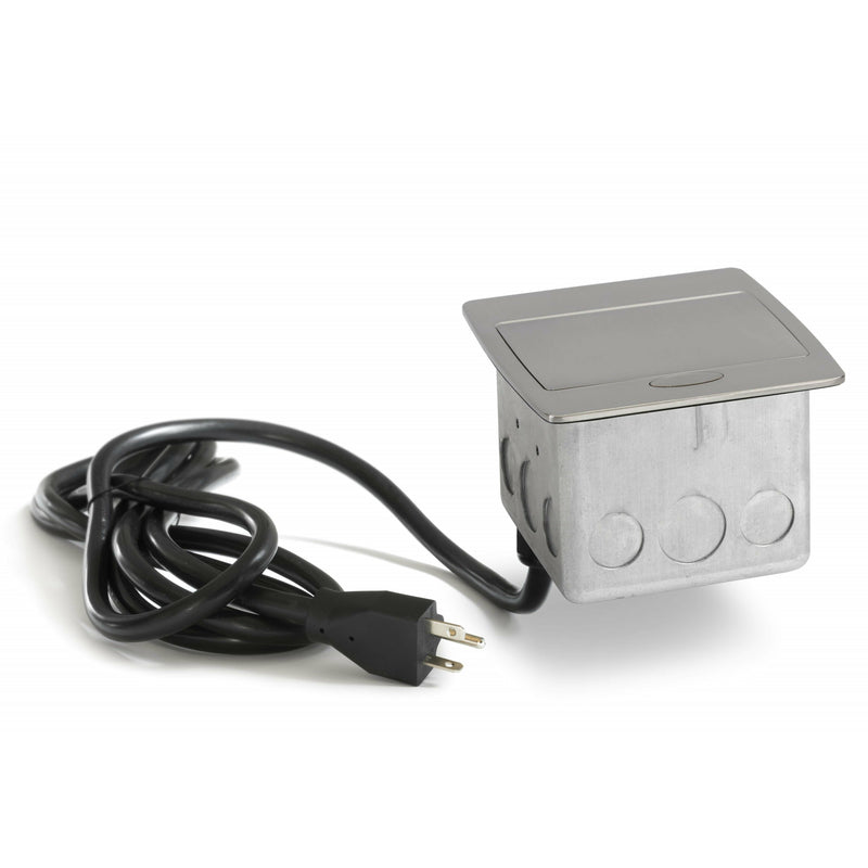 Kitchen Pop Up Outlet, 20A, Duplex, Corded Plug, Metal Back Box, Stainless Steel