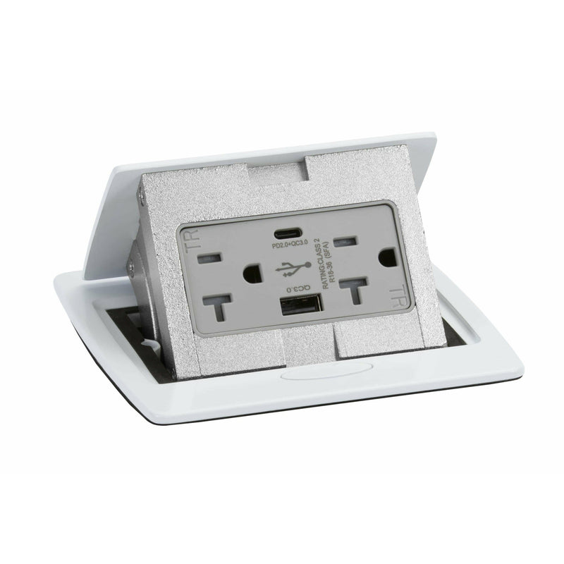 Kitchen Counter Pop Up Outlet Charging USB A/C Ports, Corded, White, Top