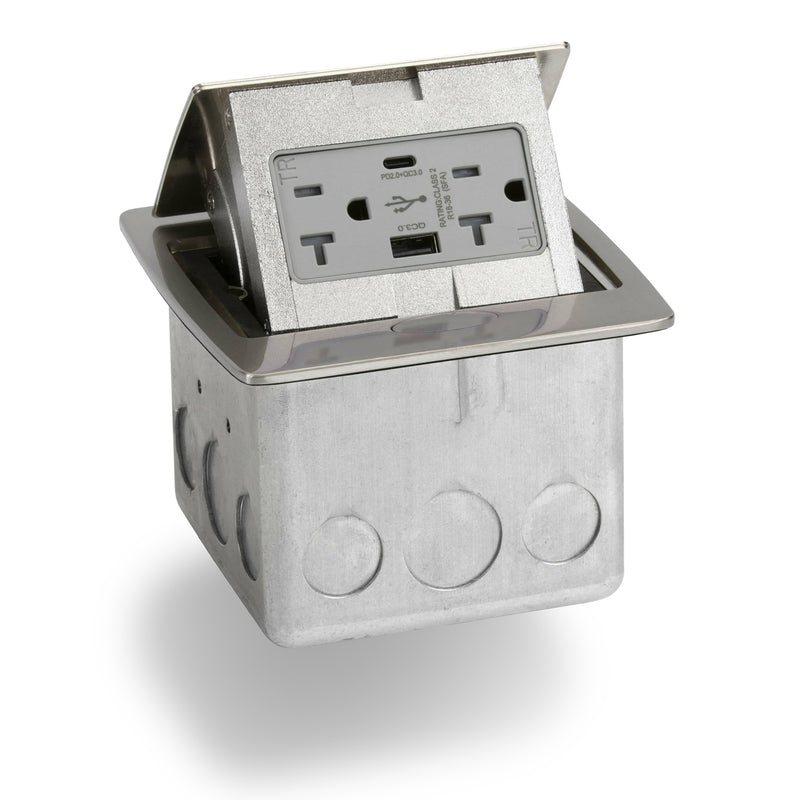 Lew Electric PUFP-CT-BK-AC-MB Kitchen Pop Up 20A Charging USB Stainless