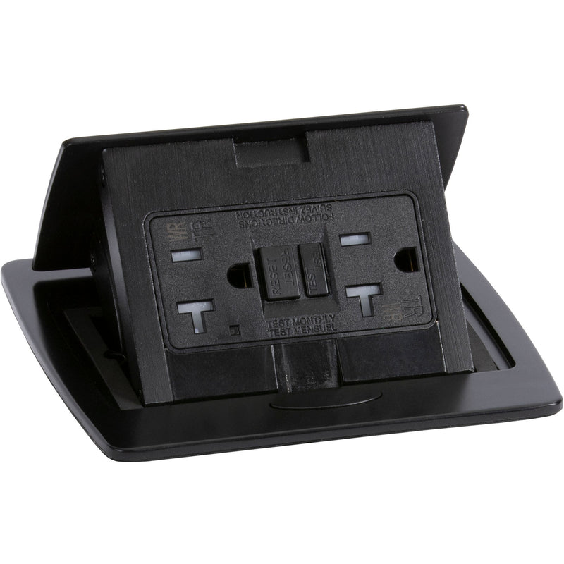 Kitchen Counter Pop Up GFCI Outlet, Corded, Plastic Back Box, All-Black, Top