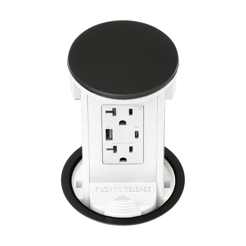 Lew PUR20ACD-AWT-BK Kitchen Pop Up Outlet, USB-A/C, White Body, Black Top