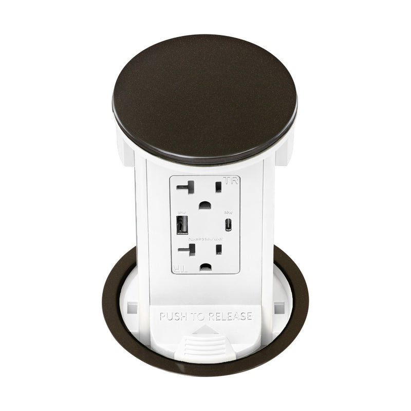 Lew PUR20ACD-AWT-DB Kitchen Pop Up Outlet USB-A/C, White Body, Bronze Top