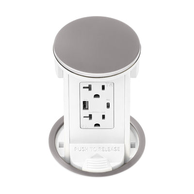 Lew PUR20ACD-AWT-SS Kitchen Pop Up Outlet, USB-A/C, White Body, Stainless Steel Top