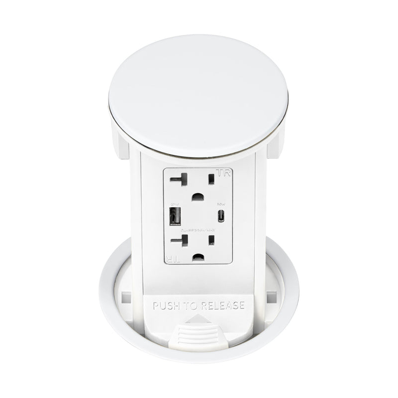 Lew PUR20ACD-AWT-WT Kitchen Pop Up Outlet USB-A/C Charging, All-White