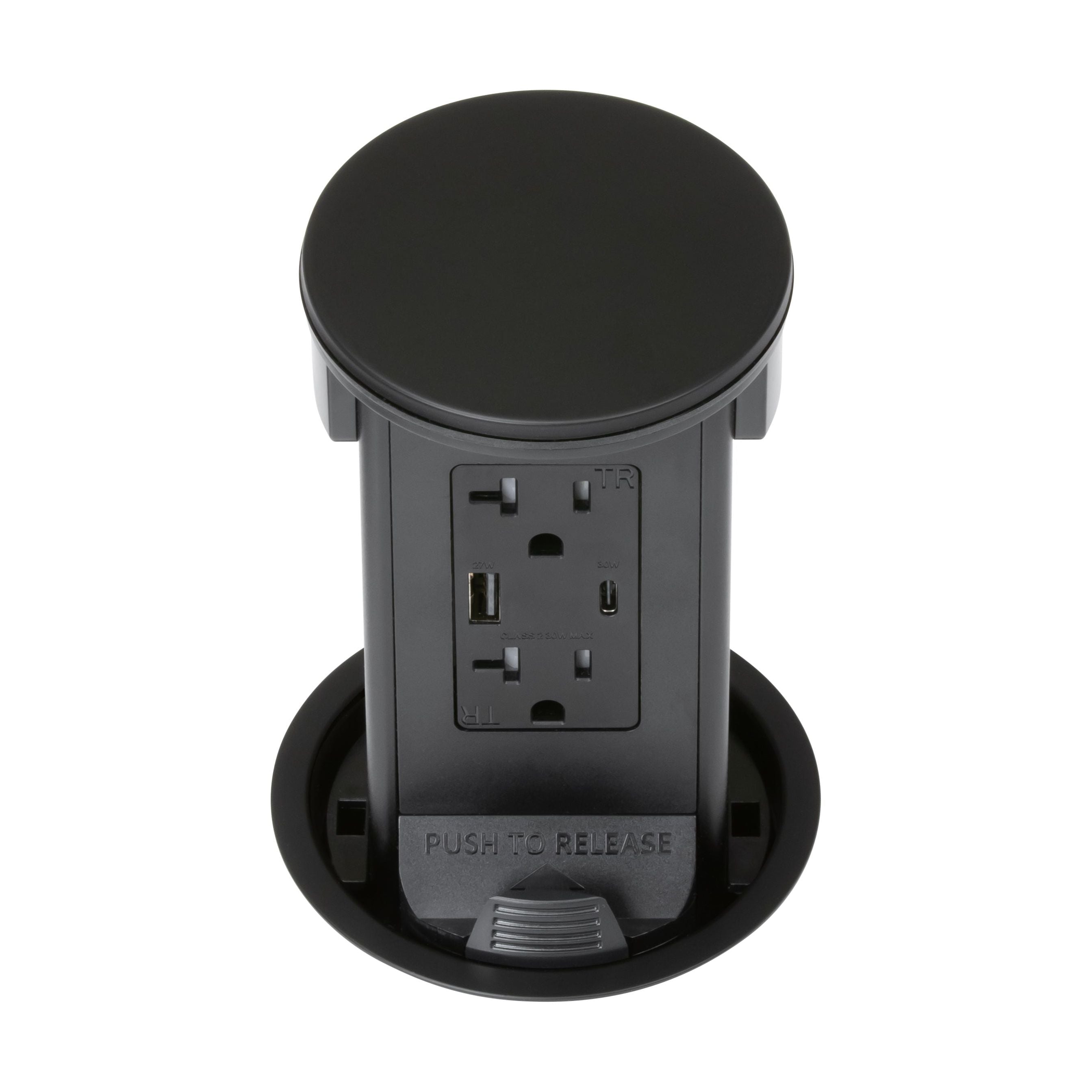 Lew PUR20ACD-BK Round Kitchen Pop Up Outlet USB-A/C Charging