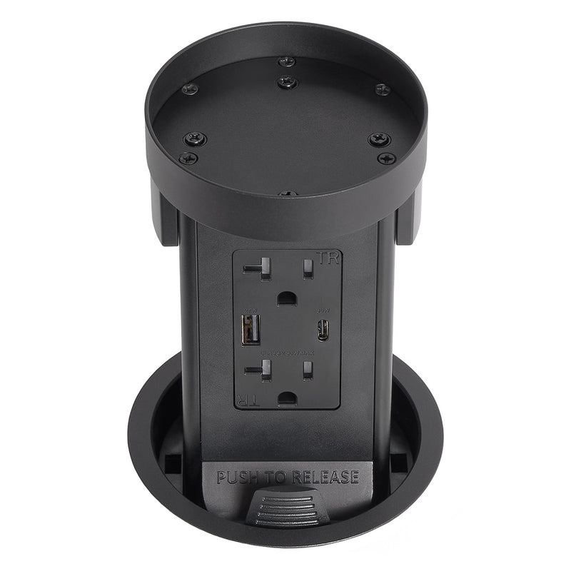 Lew PUR20ACFCMRD-BK Pop Up Outlet with Custom Top For Stone, USB-A/C, Black