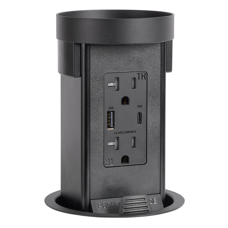 Lew PUR20ACFCMRD-BK Pop Up Outlet with Custom Top For Stone, USB-A/C, Black