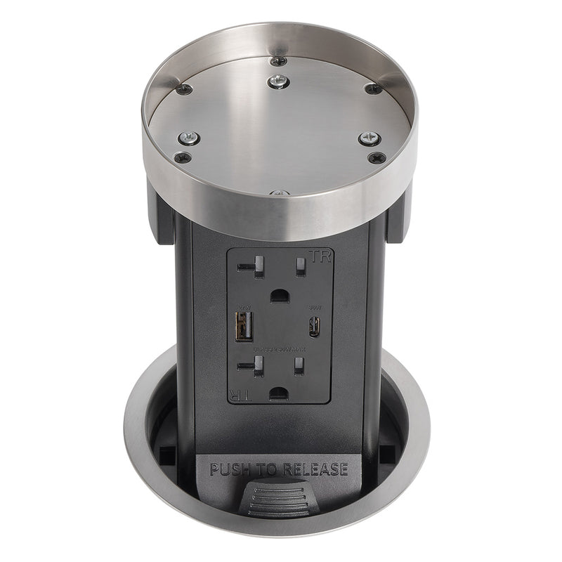 Lew PUR20ACFCMRD-SS Pop Up Outlet with Custom Top For Stone, USB-A/C, Stainless