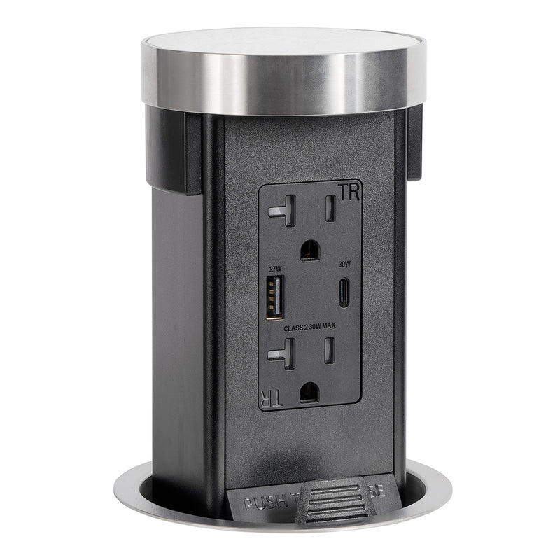 Lew PUR20ACFCMRD-SS Pop Up Outlet with Custom Top For Stone, USB-A/C, Stainless