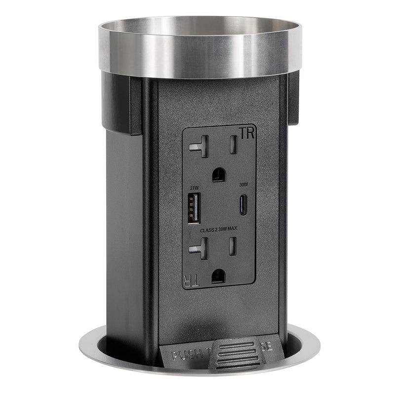 Lew PUR20ACFCMRD-SS Pop Up Outlet with Custom Top For Stone, USB-A/C, Stainless