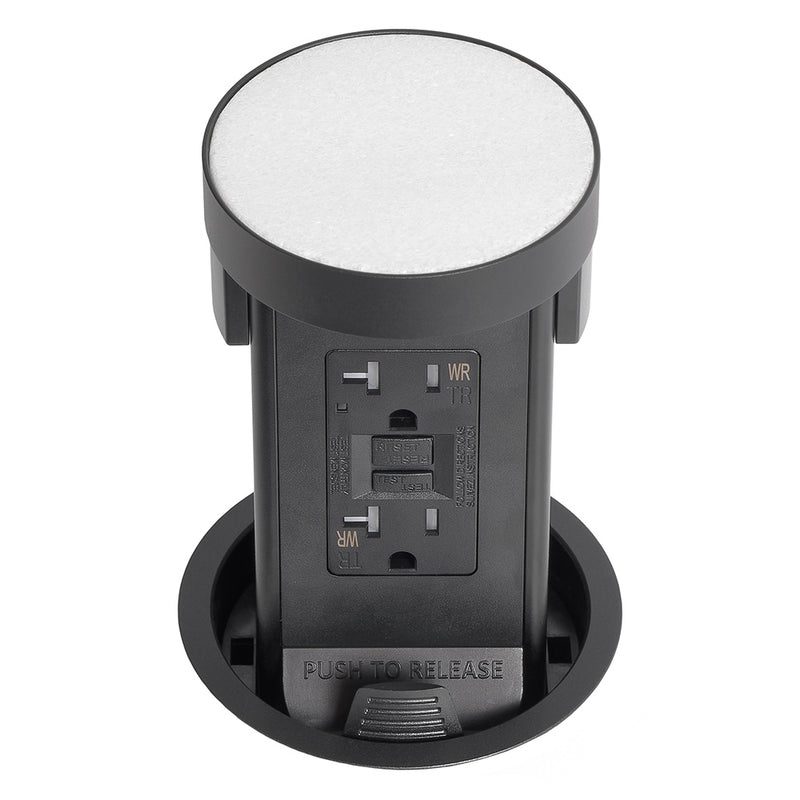 Kitchen Pop Up Countertop Outlet w/ Custom Top For Stone, GFI, Black