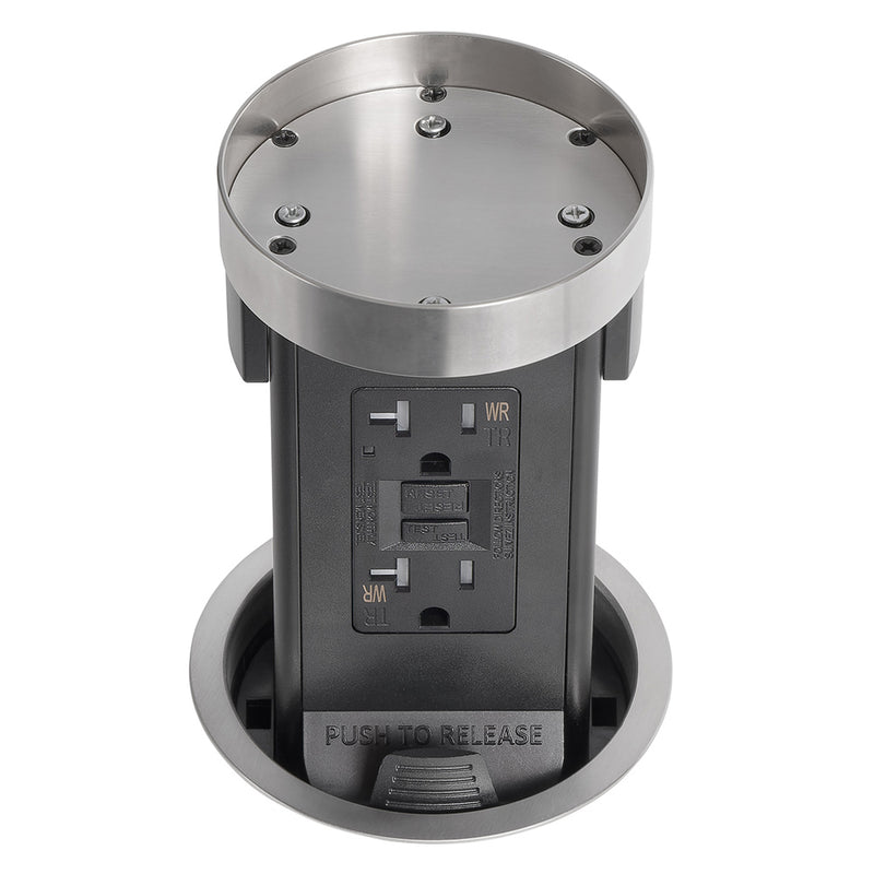 Lew PUR20GFCMRD-SS Pop Up Outlet with Custom Top For Stone, GFI, Stainless