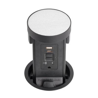 Kitchen Pop Up Outlet w/ Custom Top For Stone, GFI/USB, Matte Black