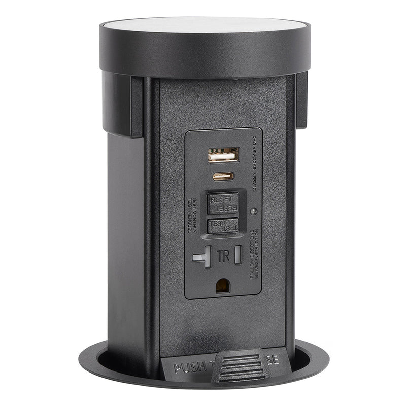 Lew PUR20GFIACFCMRD-SS Pop Up Outlet with Custom Top For Stone, GFI/USB, Black