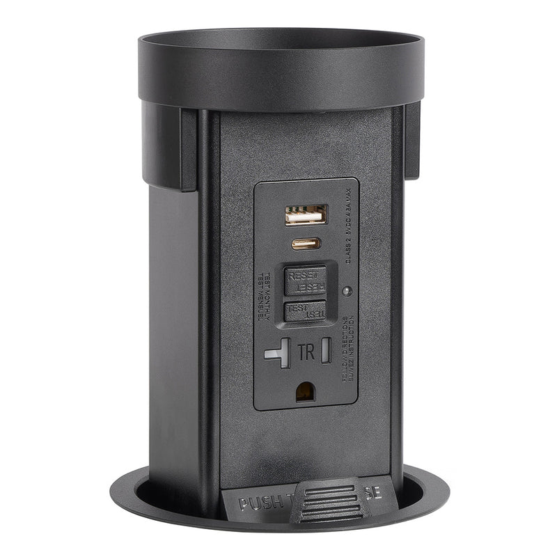 Lew PUR20GFIACFCMRD-SS Pop Up Outlet with Custom Top For Stone, GFI/USB, Black