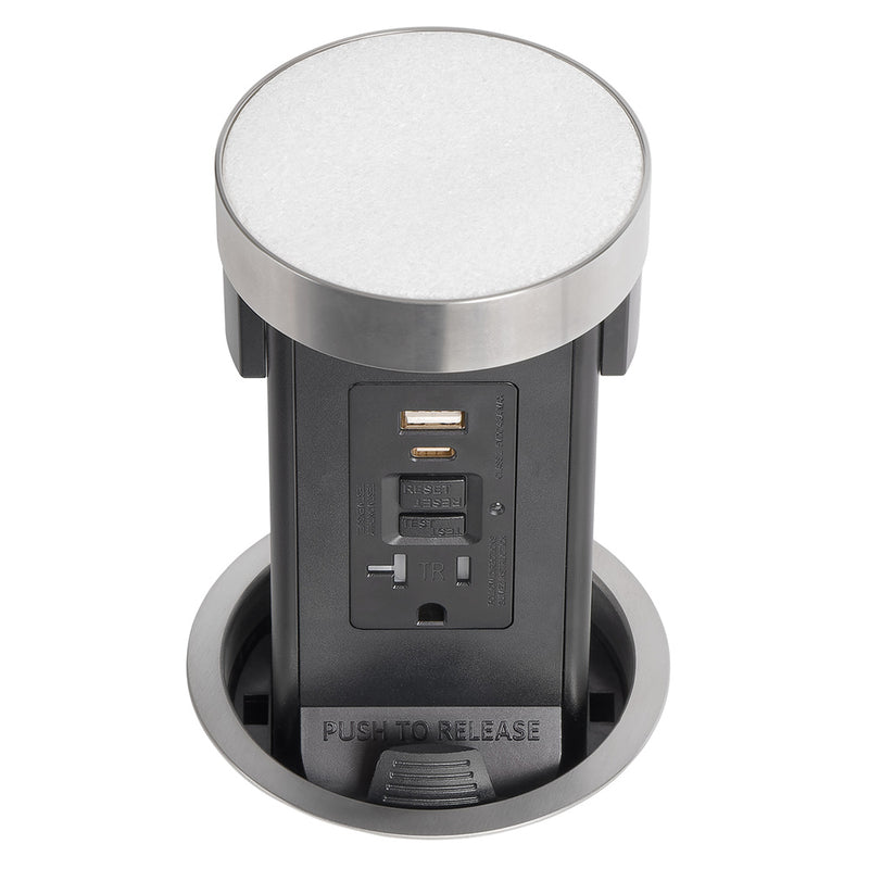 Lew PUR20GFIACFCMRD-SS Pop Up Outlet with Custom Top For Stone, GFI/USB, Stainless