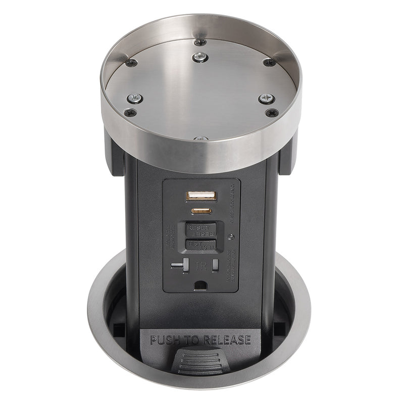Lew PUR20GFIACFCMRD-SS Pop Up Outlet with Custom Top For Stone, GFI/USB, Stainless