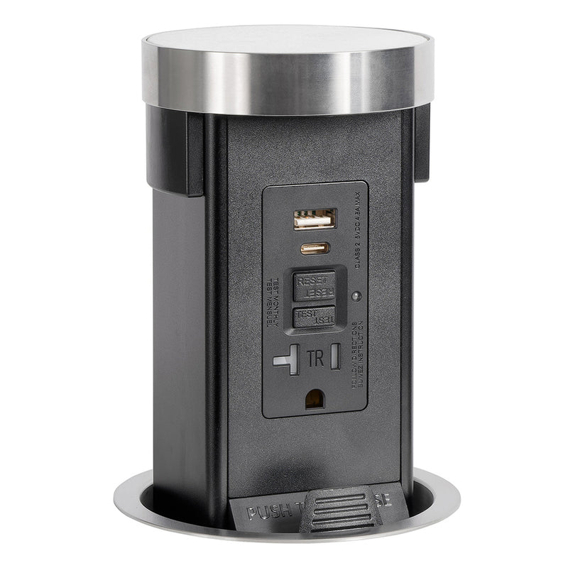 Lew PUR20GFIACFCMRD-SS Pop Up Outlet with Custom Top For Stone, GFI/USB, Stainless