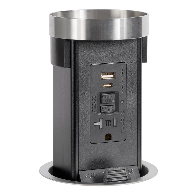 Lew PUR20GFIACFCMRD-SS Pop Up Outlet with Custom Top For Stone, GFI/USB, Stainless
