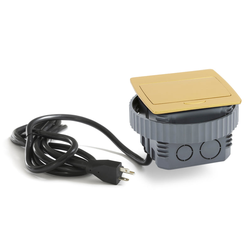 Kitchen Pop Up Outlet, 20A GFCI Corded Plug, Plastic Back Box, Brass