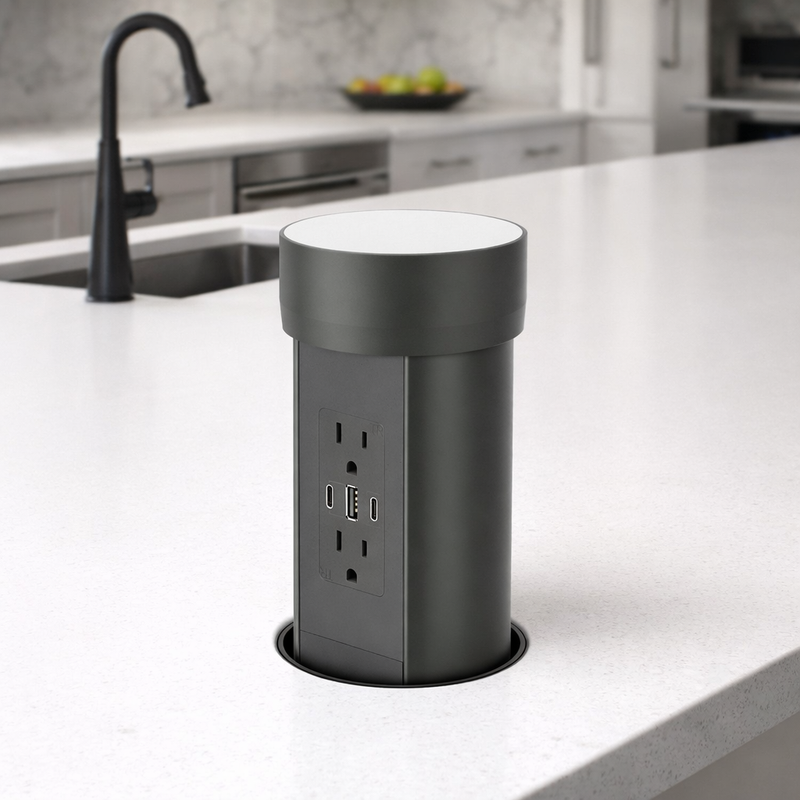 PointPod PPCV815B Hidden Motorized Pop Up Outlet Matching Stone Top Black