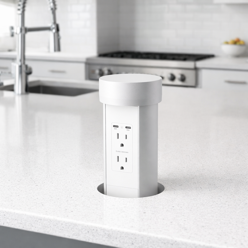 PointPod PPCV815PD Motorized Pop Up Outlet Stone Top 65W USB-C, Silver