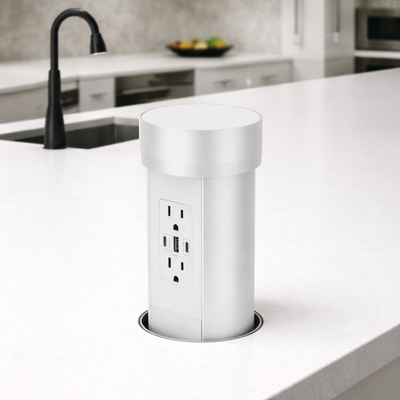 PointPod PPCV815 Hidden Motorized Pop Up Outlet Matching Stone Top Silver