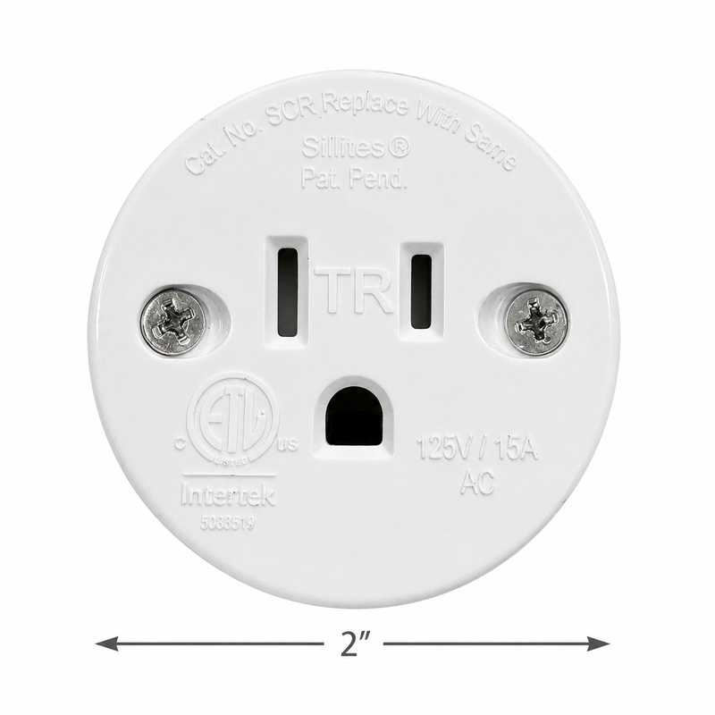 2" In-Cabinet Round Power Outlet, White, Paintable Cap, 8-Pack
