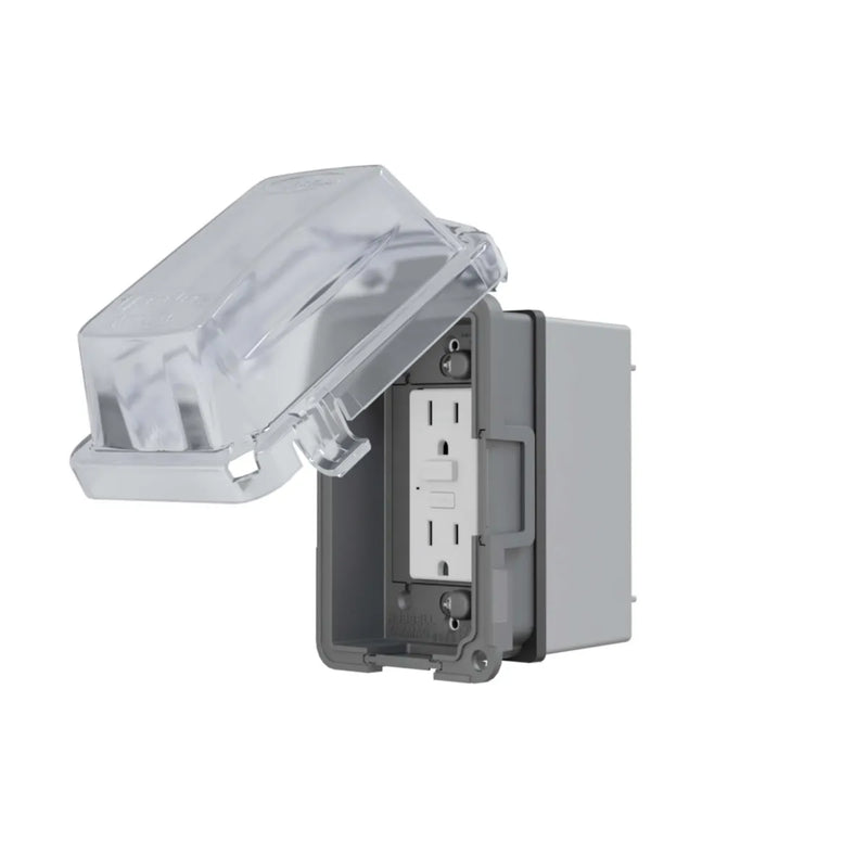 Outdoor Weatherproof 1-Gang In-Use Cover With GFCI Outlet and Back Box