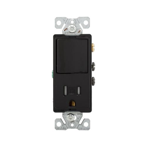 Eaton TR7730BK 15 Amp Single-Pole Combination Switch and Receptacle, Black