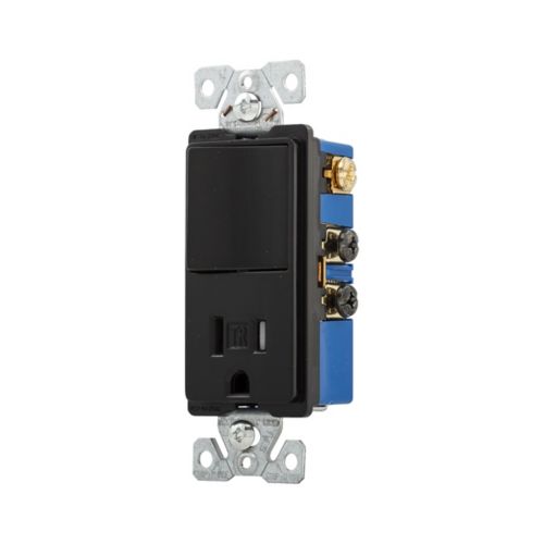Eaton TR7730BK 15 Amp Single-Pole Combination Switch and Receptacle, Black