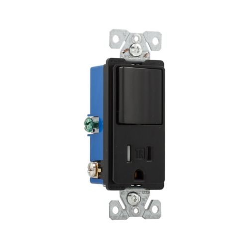 Eaton TR7730BK 15 Amp Single-Pole Combination Switch and Receptacle, Black