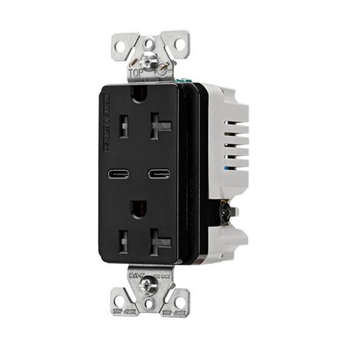 Eaton TRUSBC20BK-BOX Dual USB-C 5A Wall Outlet 20A, TR, Black