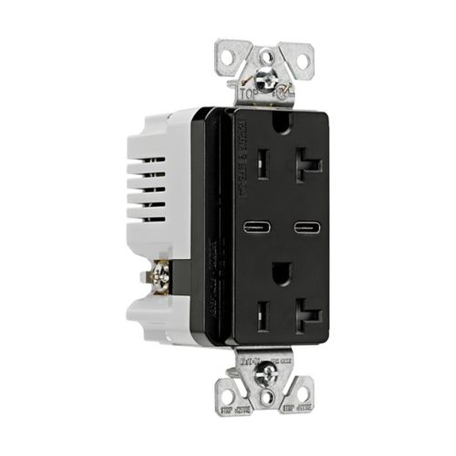 Eaton TRUSBC20BK-BOX Dual USB-C 5A Wall Outlet 20A, TR, Black
