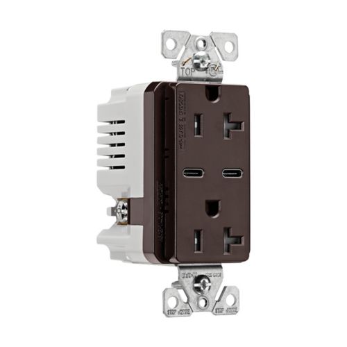 Eaton TRUSBC20B-BOX Dual USB-C 5A Wall Outlet 20A, TR, Brown